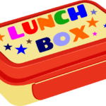 Illustration of a colorful nostalgic school lunch